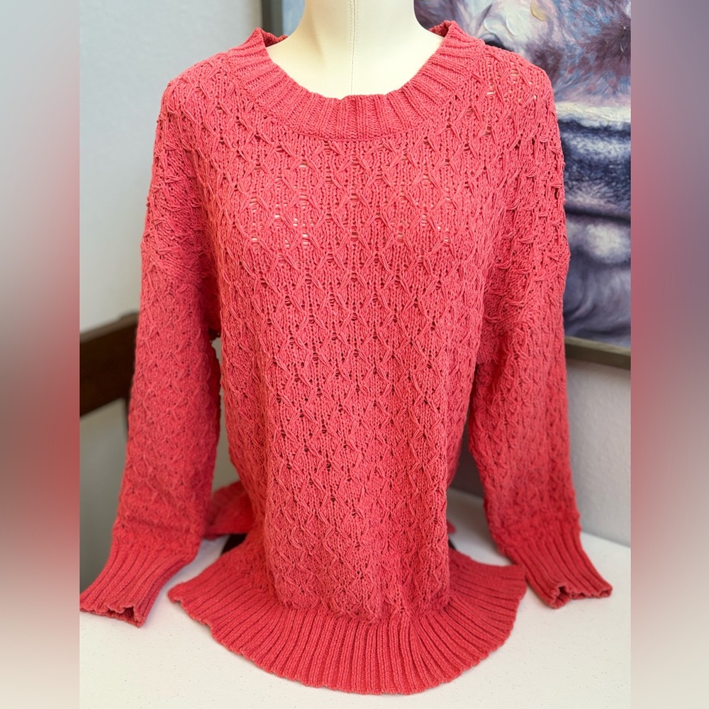 Seven7 Women's Large NWT Textured Chenille Coral‎ Long Sleeve Pullover Sweater